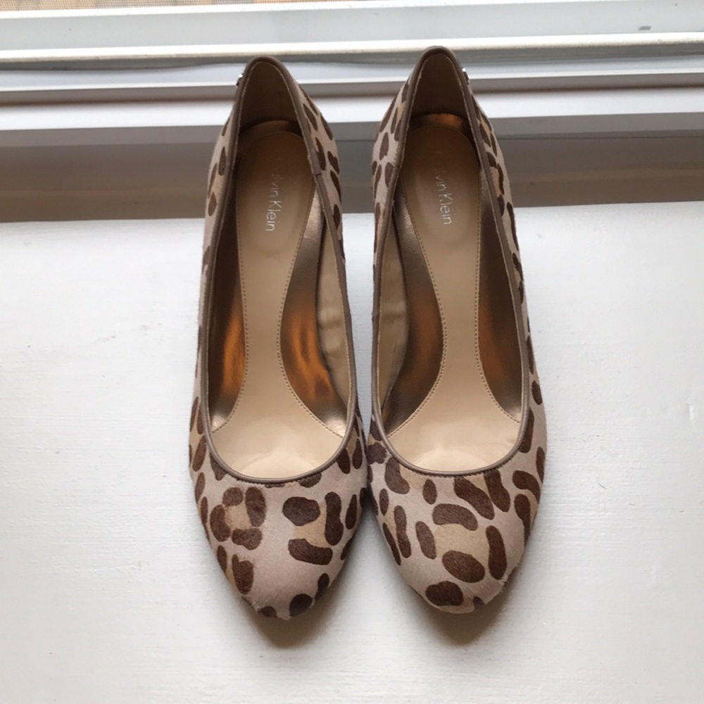 Calvin Klein leopard wedge pumps
